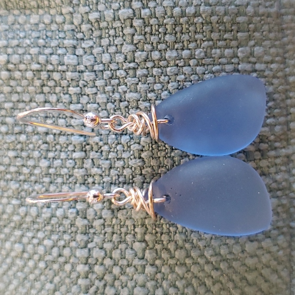 Like New Sterling Sea Glass Earrings, Blue, Silver, 925, Worn Once! Beautiful